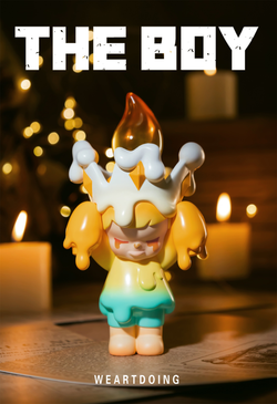 A toy figurine of a boy with a crown, emitting a luminous glow. Preorder - Ships Aug 2024. Size: 7.5cm*6.7cm*14cm. Limited Edition: 199 Sets. Materials: Resin.