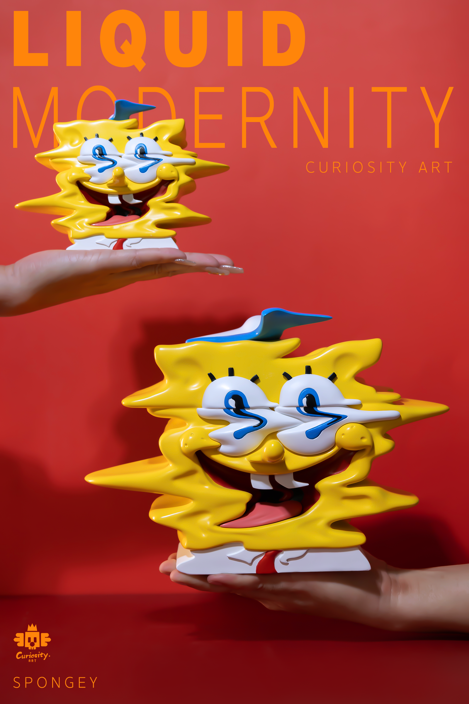 A hand holding a cartoon character toy from Liquid Modernity-Spongey - Preorder collection.