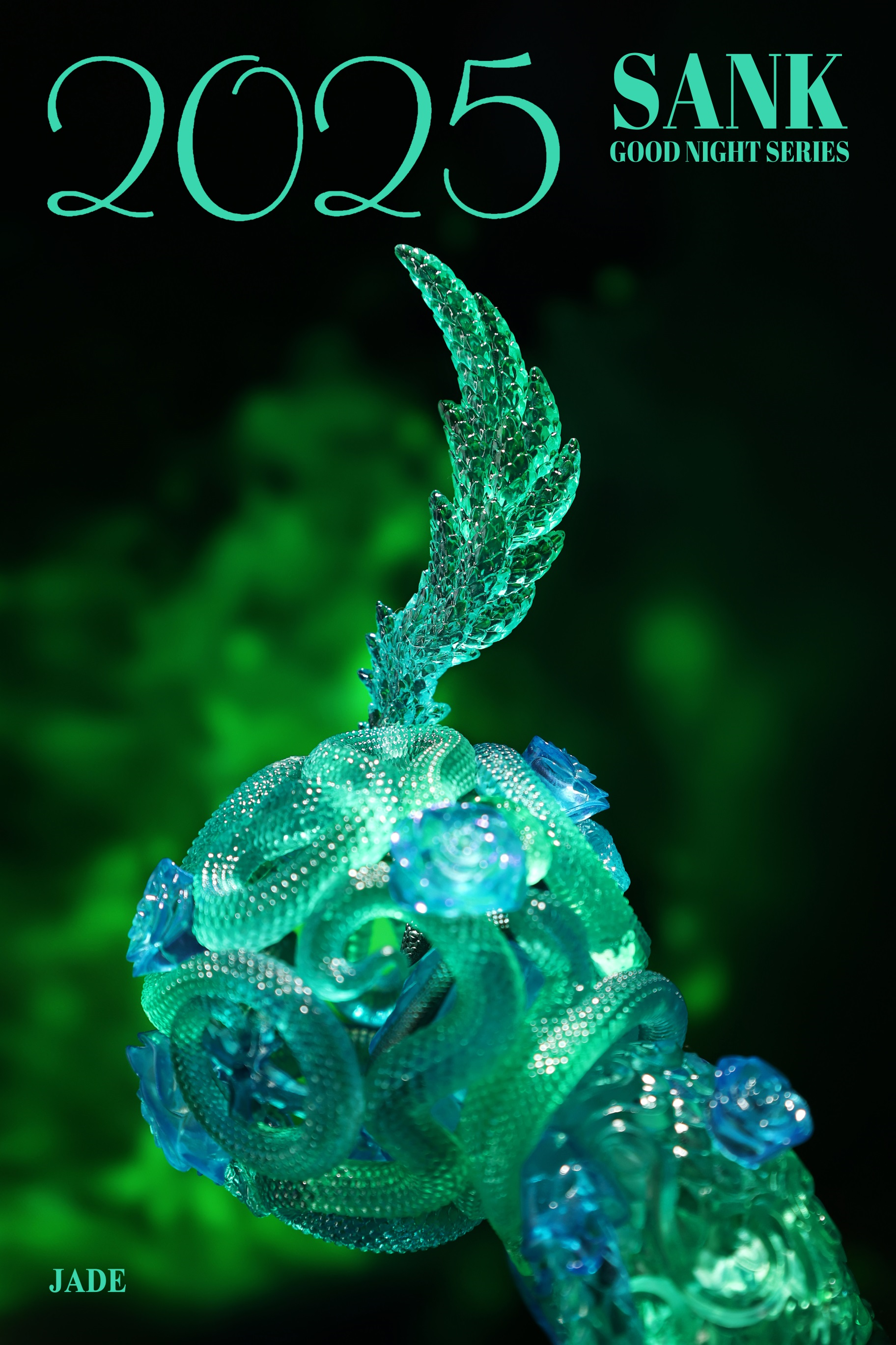 Good Night Series-Snake & Flowers-Jade sculpture, preorder, resin, limited edition of 199 sets, 7.4x7.5x14.5cm, featuring intricate snake design.