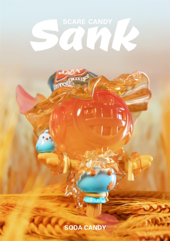 Sank-Scare Candy by Sank, a limited edition resin toy figurine with a small bird on top, available for preorder, measures 7x4.5x11.6cm.