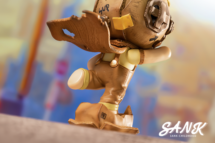 Sank-Childhood by Sank: Limited edition resin action figure with leather vest, boots, and helmet on back. Preorder for Q4 2024.