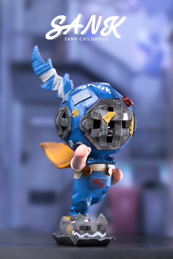 Sank-Childhood by Sank: Limited edition resin toy figure, preorder for Q4 2024, depicting a blue-bodied, blue-masked robot action figure. Size: 7x4.5x11.6cm.