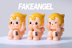 A group of baby figurines with hands covering their eyes, featuring FAKE ANGEL- Evil, a blind box art toy from Strangecat Toys. Size: 5.2cm*6cm*7.5cm. Limited Edition: 99 Sets. Materials: Resin.