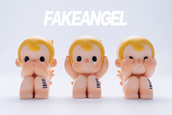 A blind box toy: FAKE ANGEL- Evil. Group of small resin baby figurines, close-ups of toy details. Preorder - Ships July 2024. Limited edition of 99 sets.