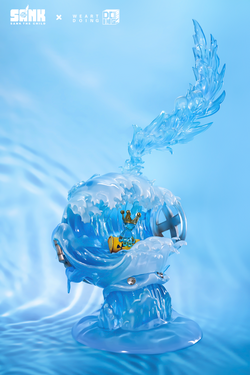 Alt text: Sank-Nuclear Sea-Blues toy in a blue water container, limited edition resin figure, preorder for Q4 2024.