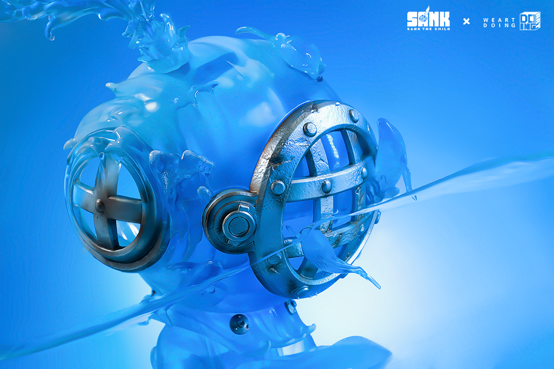 Alt text: Sank-Nuclear Sea-Blues sculpture with resin boy magnet, preorder for Q4 2024, limited edition of 199 sets.