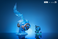 Alt text: Sank-Nuclear Sea-Blues blue glass figure preorder, limited edition resin sculpture with feather detail, ships Q4 2024.