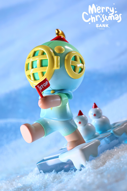 Sank-Christmas Parade limited edition toy figure on a snowboard, featuring a helmet and flag. Resin material, preorder available.