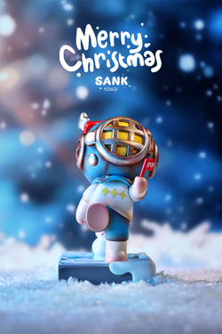 Sank-Christmas Parade figurine on snow, featuring a helmet and red flag. Limited edition resin toy, preorder available, ships March 2025.