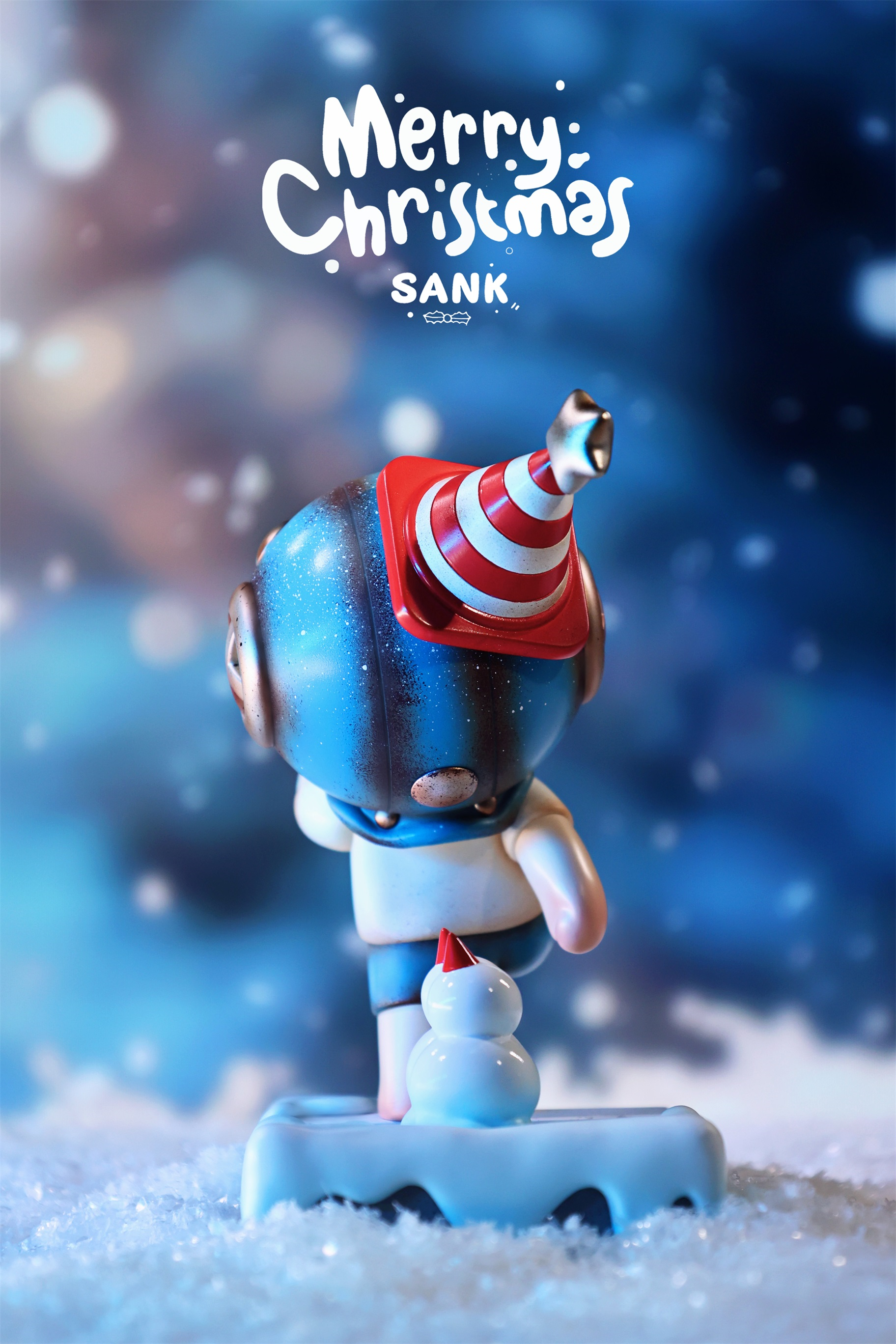 Sank-Christmas Parade toy figurine featuring a snowman with a red cone hat, made of resin, limited edition of 50 sets, preorder for March 2025.