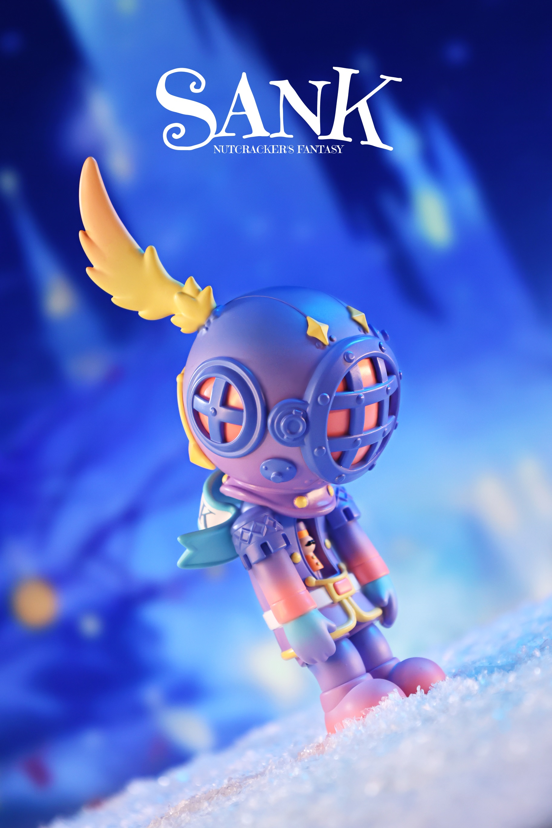 Lost - Nutcracker's Fantasy figure in a blue-purple suit with a yellow wing, preorder for May 2025, limited edition resin toy from Strangecat Toys.