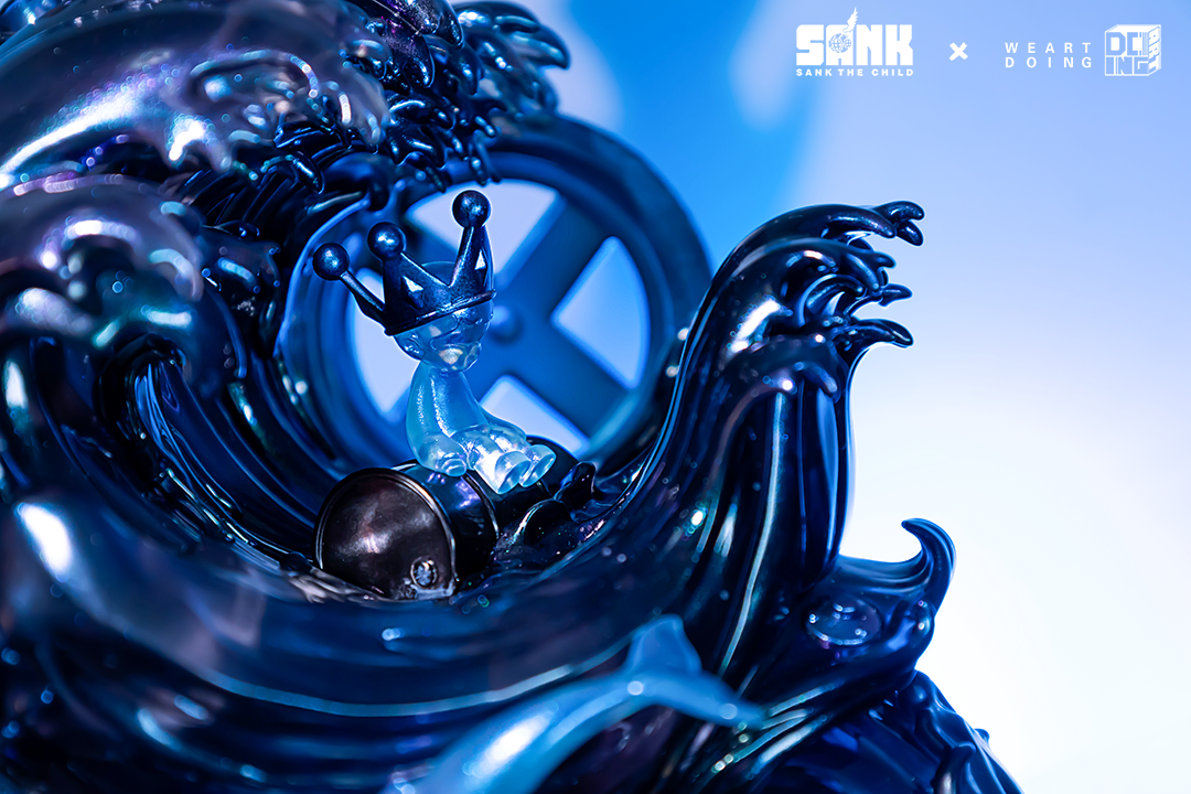 Alt text: Sank-Nuclear Sea-Pollution resin toy figurine on a barrel, available for preorder at Strangecat Toys.