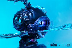 Alt text: Sank-Nuclear Sea-Pollution statue featuring a masked figure in water, preorder for Q4 2024, limited edition resin art toy.