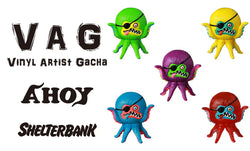 Alt text: VAG (VINYL ARTIST GACHA) SERIES 40 AHOY Shelterbank - a group of pirate-themed toy octopuses available for preorder. Ships Q4 2024.