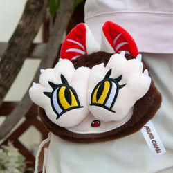 MOMOCHAN Coin Purse featuring a stuffed animal design with yellow eyes and a red hat, 5.51 inches tall, ideal for toy enthusiasts.