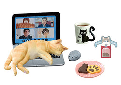 A cat lounges on a laptop near a cat-themed mug and dog-shaped cookies. Life With Cats Re-ment Blind Box Series offers 8 designs. Purchase a case for all designs.