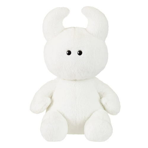 A white UAMOU Big Plush toy with black eyes, embodying Japanese character design. Soft and fluffy, perfect for hugging or display. Dimensions: H39 x W26 x D23cm.