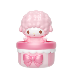 Sanrio characters Pounding Hearts Series Moetch Bean, a pink toy animal in a round container, part of a collectible blind box toy series.