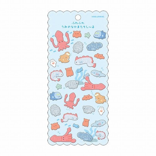 Umi no Nakama seals Shinkai Sticker Sheet featuring cartoon sea creatures on felt, perfect for art and toy enthusiasts from Strangecat Toys.