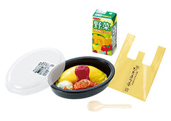 Alt text: Petit Sample Light My Town's Bento Shop Hidamari-tei - Re-ment Blind Box Series with plastic bowl, lid, spoon, and bag.