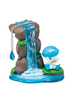 A Pokemon DesQ Desktop Figure of a duck by a waterfall, part of the Pardea region Re-ment Blind Box Series at Strangecat Toys.