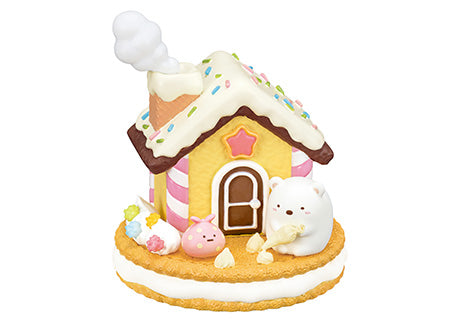 A blind box series featuring Sumikkogurashi House Of Sweets. Includes 6 designs - gingerbread house, polar bear, cake, and more. From Strangecat Toys.