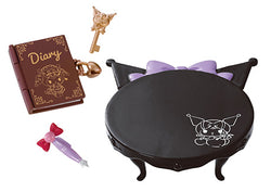 Alt text: Kuromi's Gothic Room - Re-ment Blind Box Series featuring a toy with a key, a diary, and a pen.