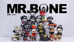 MR.BONE Blind Box Wild One Series featuring toy figurines, including cowboy and gas mask designs, each 12cm tall from Strangecat Toys' unique collection.