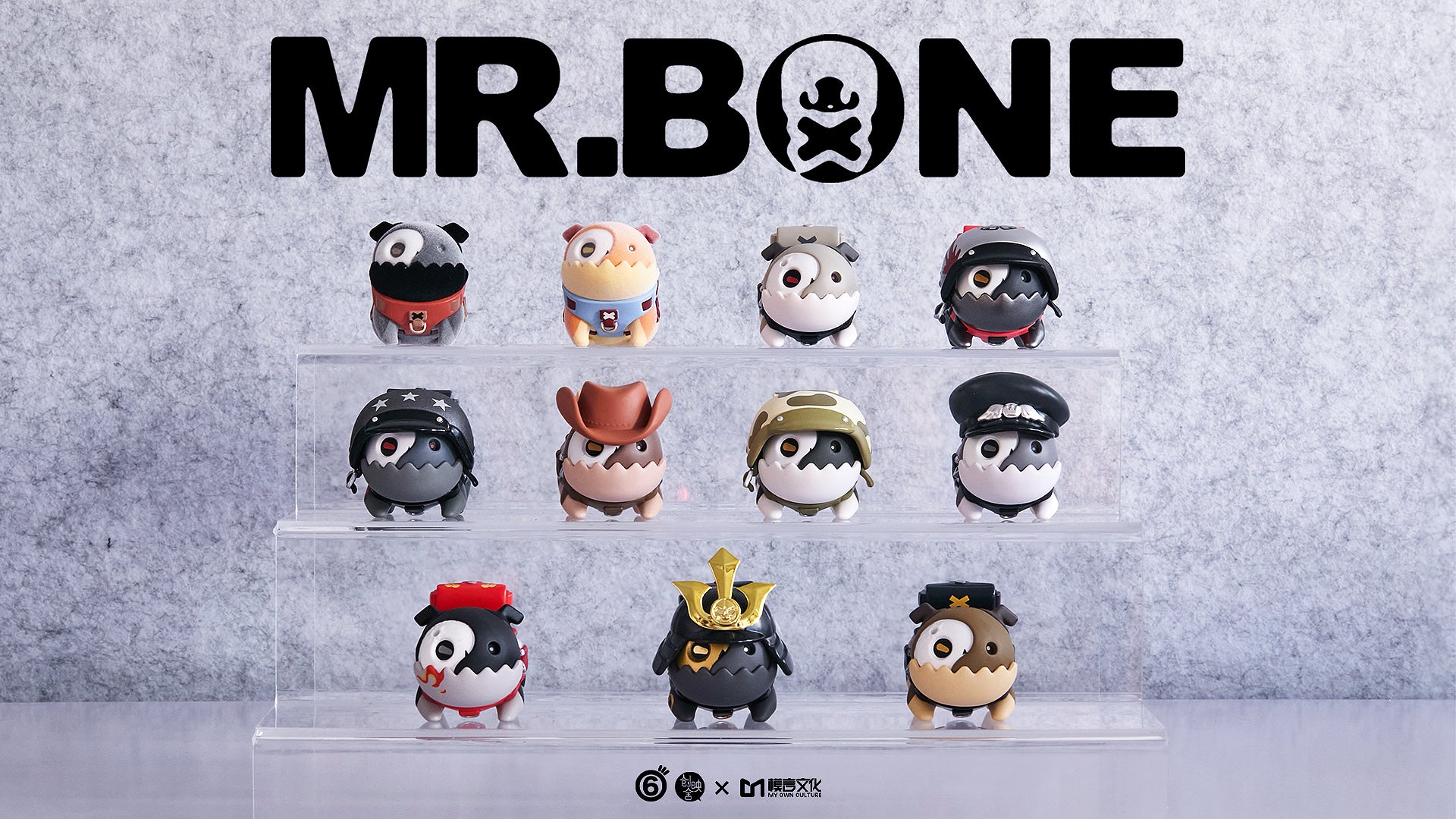 MR.BONE Wild One Dog Blind Box Series, featuring 9 toy designs including animals with hats and crowns, crafted from PVC+ABS, approximately 4CM tall. Preorder available.