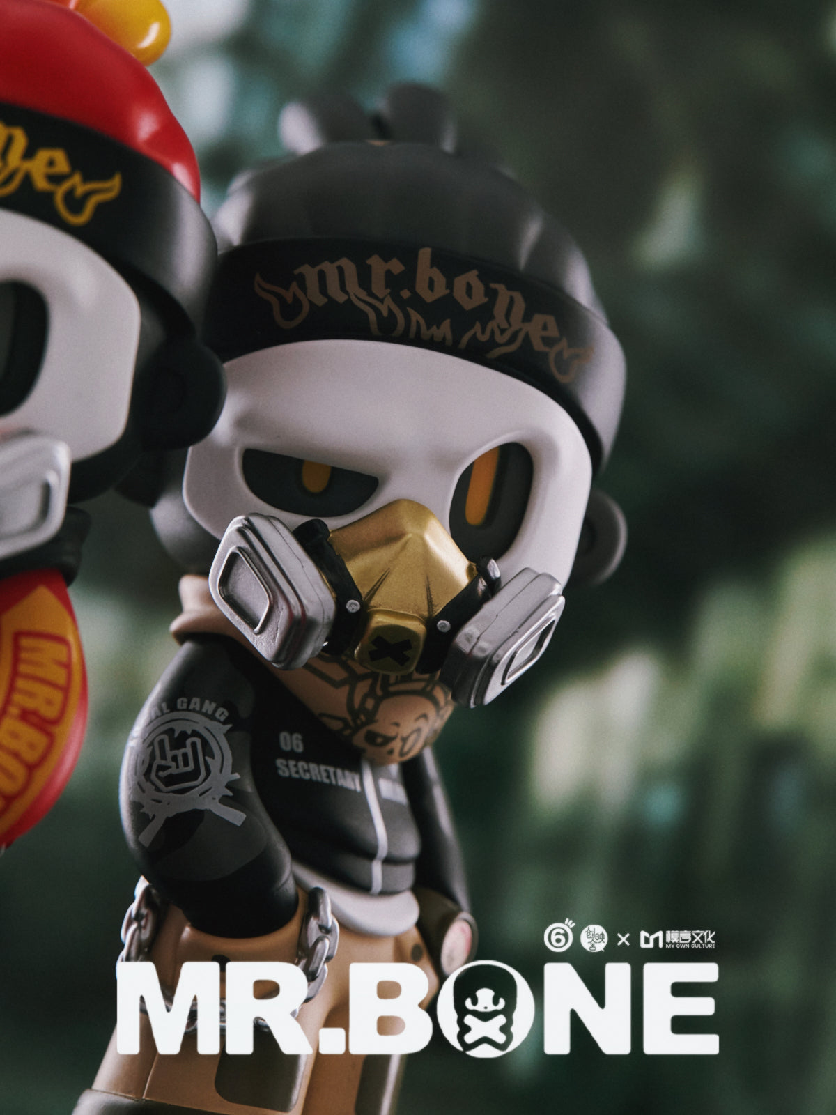 MR.BONE Blind Box Wild One Series toy, 12cm tall, features a cartoonish helmet and personal protective equipment elements in a close-up view.