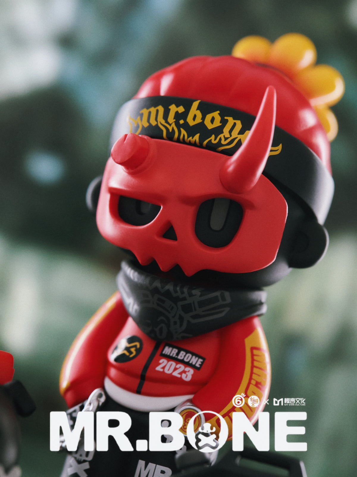 MR.BONE Blind Box Wild One Series toy figure featuring a skull and horns, part of a collectible set with 9 designs, standing 12cm tall.