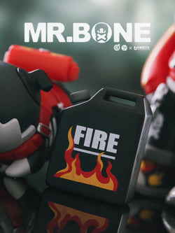 MR.BONE Blind Box Wild One Series toy resembling a gas canister with flame design, part of a collection featuring unique and secret designs.