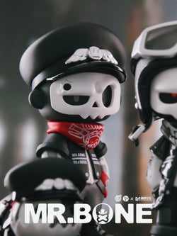 MR.BONE Blind Box Wild One Series toy figure, featuring a skull and hat, part of a collection with 9 designs, 12cm tall.