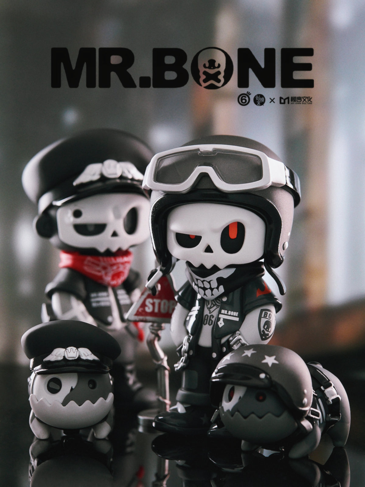 MR.BONE Blind Box Wild One Series toys, featuring small 12cm action figures with unique designs, some wearing goggles, ideal for collectors from Strangecat Toys.