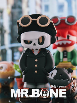 MR.BONE Blind Box Wild One Series featuring cartoon character toys, including a skeleton figure and characters with red belts and glasses, each 12cm tall.