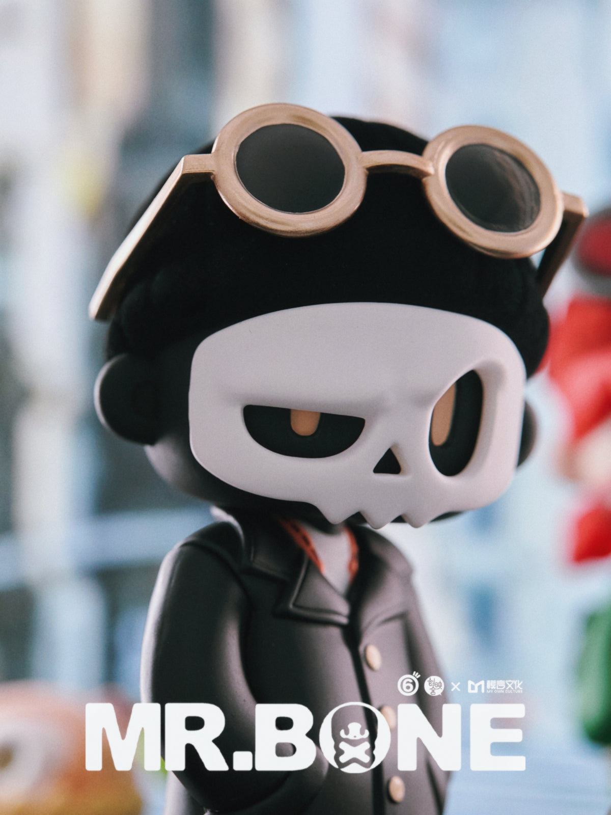 MR.BONE Blind Box Wild One Series toy figure featuring a skull face, goggles, and distinct design, part of a collectible art toy series.