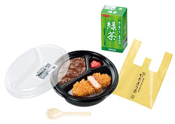 Plastic container with prepackaged meal from Petit Sample Light My Town's Bento Shop Hidamari-tei - Re-ment Blind Box Series.