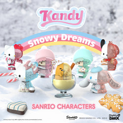 Freeny's Hidden Dissectibles x Sanrio Snowy Dreams: Cartoon characters with winter treats in a toy collection.