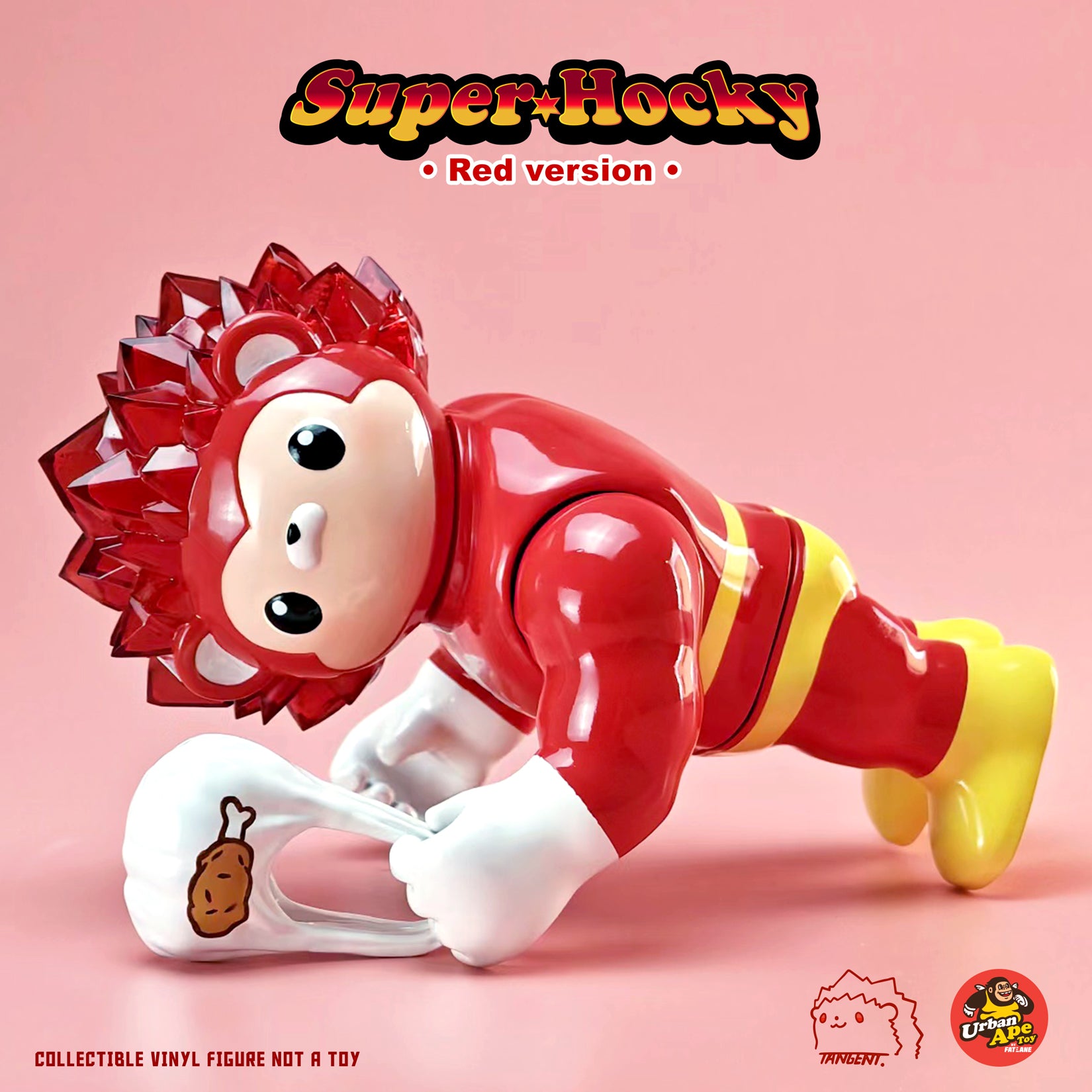 Super Hocky Red edition vinyl figurine by Urban Ape, depicting a muscular red animal character inspired by Tangent's Hocky.