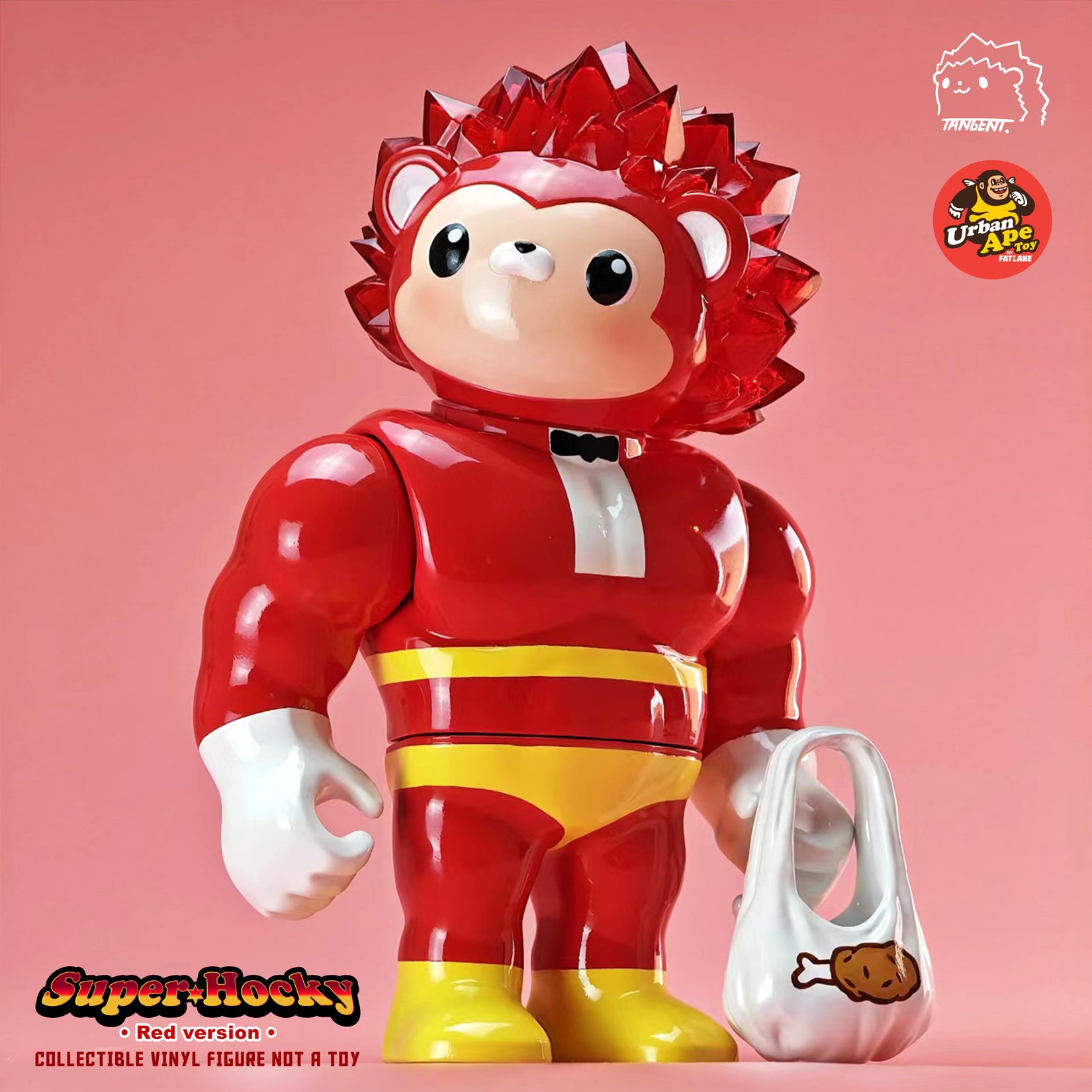 Super Hocky Red edition by Tangent - Preorder. Vinyl toy, 20 cm tall, depicts a muscular character with red hair and suit, designed by Urban Ape Toy.