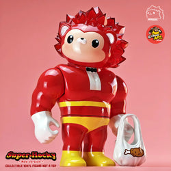 Super Hocky Red edition by Tangent - Preorder. Vinyl toy, 20 cm tall, depicts a muscular character with red hair and suit, designed by Urban Ape Toy.