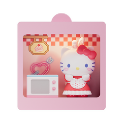 Sanrio characters 24-Hour Restaurant Series Mini Blind Box features a white cat doll with a red bow inside a pink box.