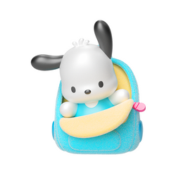 Sanrio characters Eye-catching Blind Bag Bean Series plush rabbit toy in a car seat, part of a 12-design collectible set.