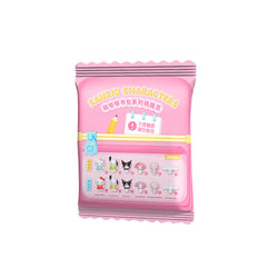 Sanrio characters Adorable Backpack Series Moetch Bean featuring cartoon characters on a pink bag, part of a collectible blind box series from Strangecat Toys.