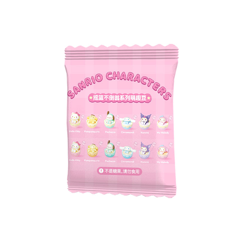 Sanrio characters Cradle Tumbler Series Moetch Bean bag featuring cartoon characters, part of a collectible set with 6 designs and duplicates.