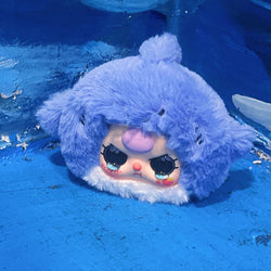 Baby Three Romantic Ocean Plush Series Blind Box featuring a plush toy, displayed on a blue surface, available for preorder, shipping in April 2025.