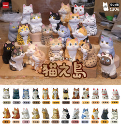 Jinart x thinkingues - Cat's Island figurines displayed as a collection of 24 cat-themed art toys, showcasing various playful and cartoonish designs.