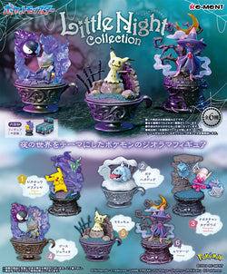 Alt text: Pokémon Little Night Collection - Re-ment Blind Box Series featuring various toy figurines, including cartoon characters, a monster, and a toy dog in a cup.