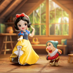 Alt text: Disney Snow White Classic Blind Box Series toy figurines of Snow White and a dwarf, available for preorder.