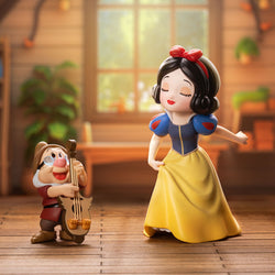 Toy figurine of Disney Snow White and a dwarf from the Classic Blind Box Series, available for preorder, ships late July 2024.